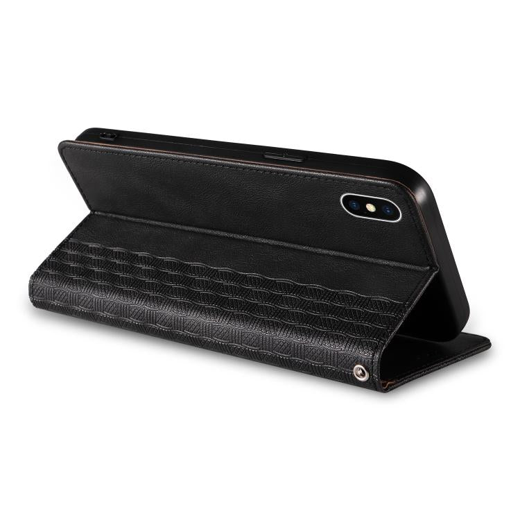 For iPhone X / XS Braided Embossed Strong Magnetic Leather Phone Case