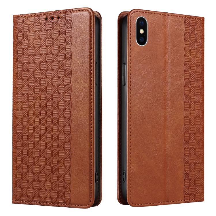 For iPhone X / XS Braided Embossed Strong Magnetic Leather Phone Case