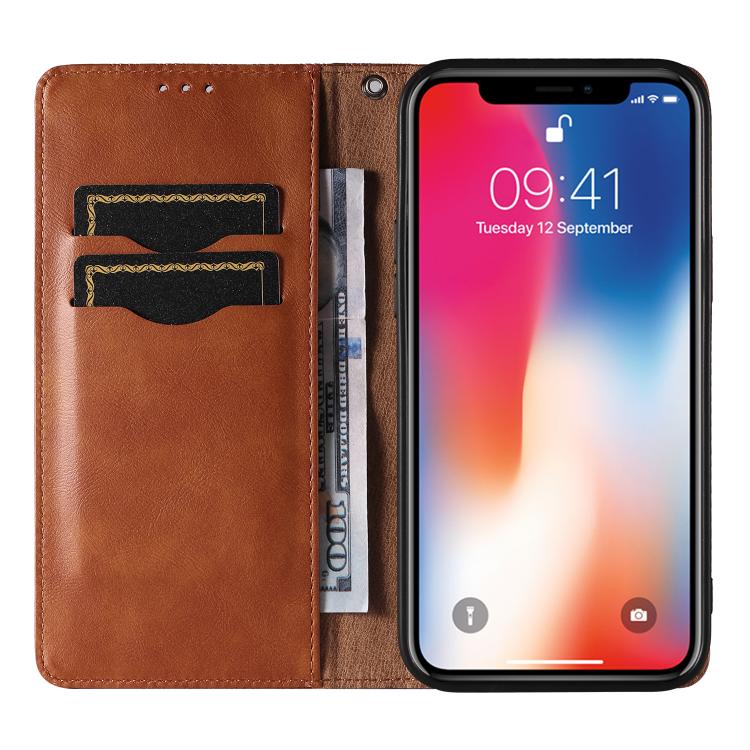 For iPhone X / XS Braided Embossed Strong Magnetic Leather Phone Case