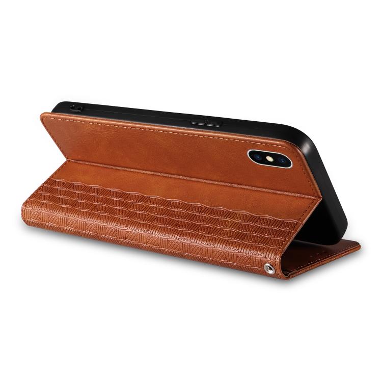 For iPhone X / XS Braided Embossed Strong Magnetic Leather Phone Case