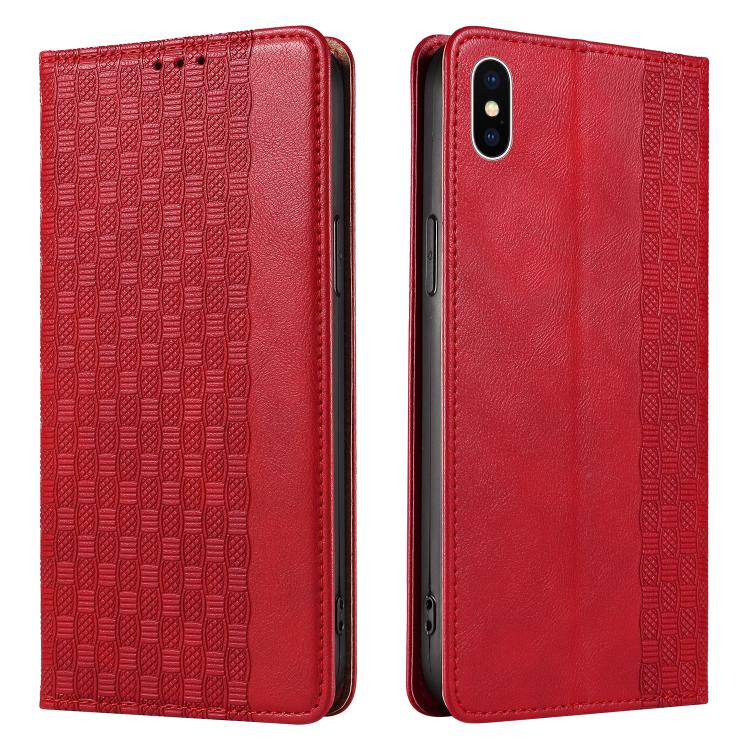 For iPhone X / XS Braided Embossed Strong Magnetic Leather Phone Case