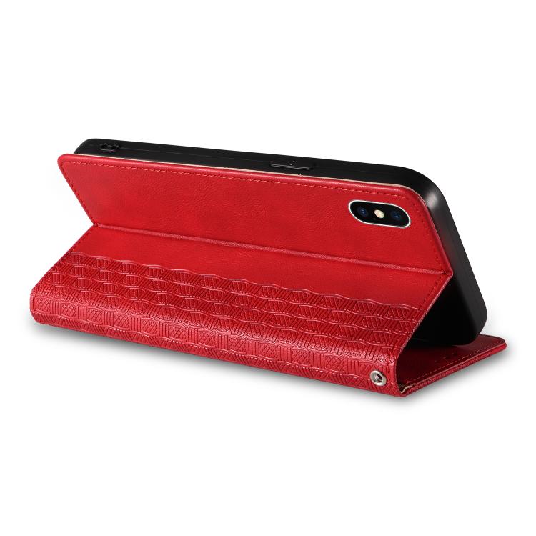 For iPhone X / XS Braided Embossed Strong Magnetic Leather Phone Case