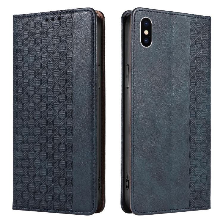 For iPhone X / XS Braided Embossed Strong Magnetic Leather Phone Case