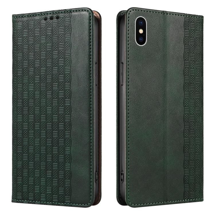 For iPhone X / XS Braided Embossed Strong Magnetic Leather Phone Case