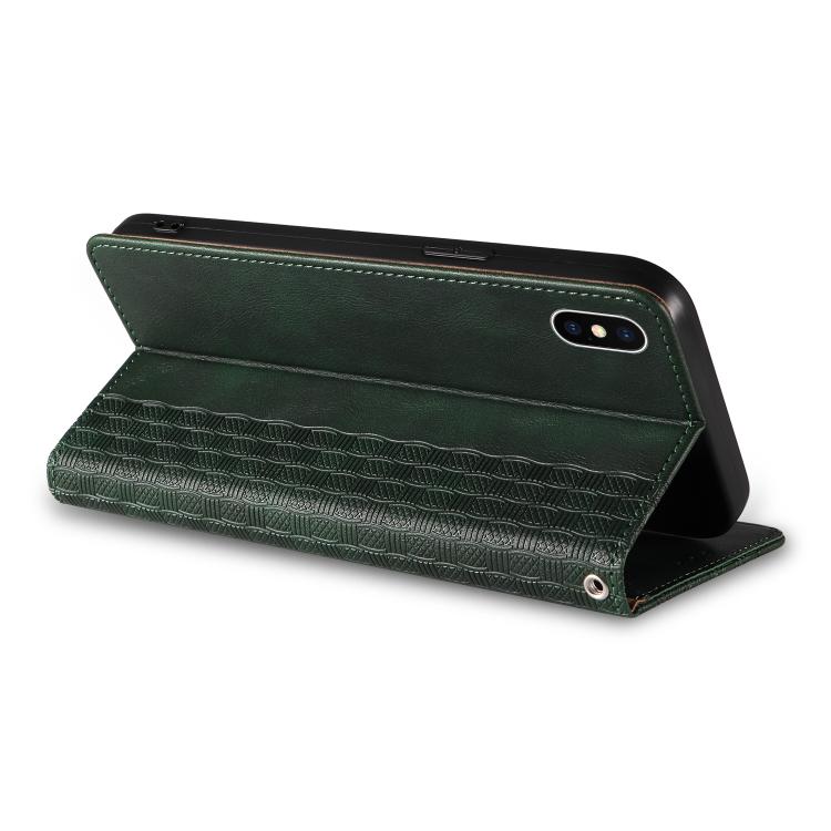 For iPhone X / XS Braided Embossed Strong Magnetic Leather Phone Case