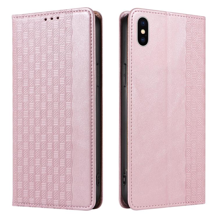 For iPhone X / XS Braided Embossed Strong Magnetic Leather Phone Case