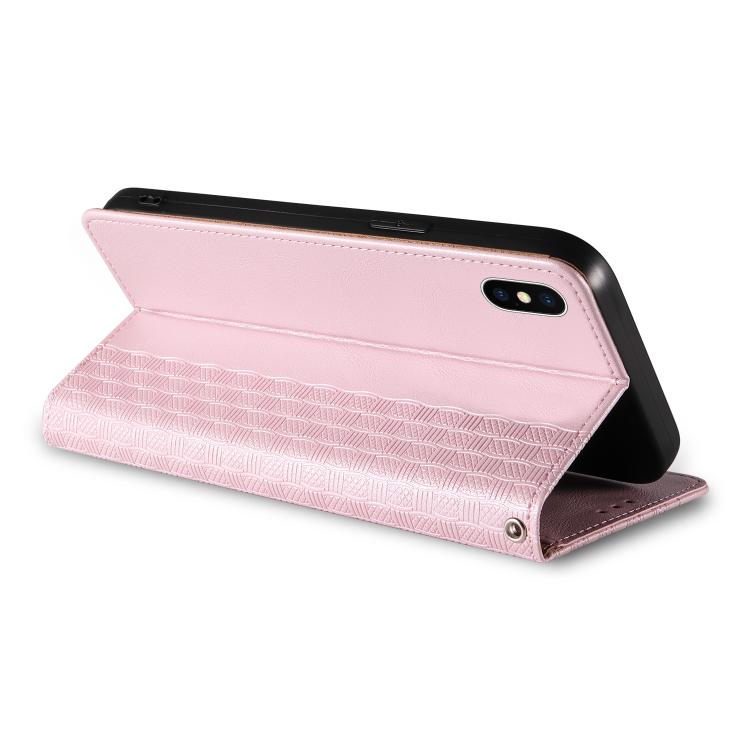 For iPhone X / XS Braided Embossed Strong Magnetic Leather Phone Case