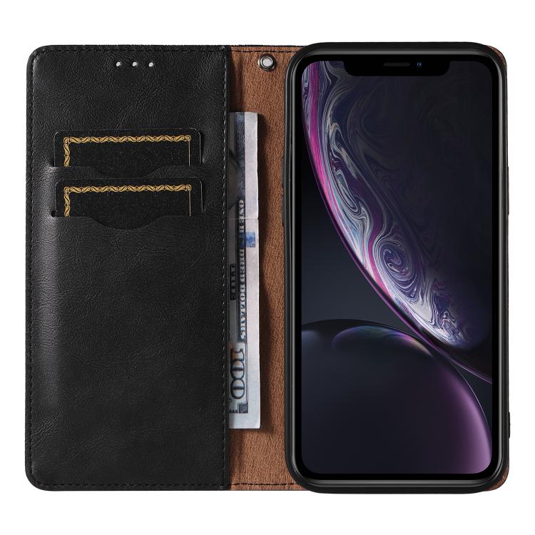For iPhone XR Braided Embossed Strong Magnetic Leather Phone Case