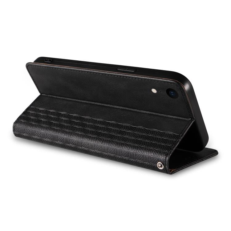 For iPhone XR Braided Embossed Strong Magnetic Leather Phone Case