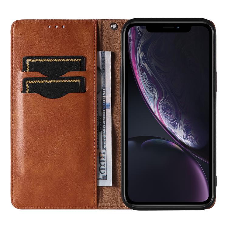 For iPhone XR Braided Embossed Strong Magnetic Leather Phone Case