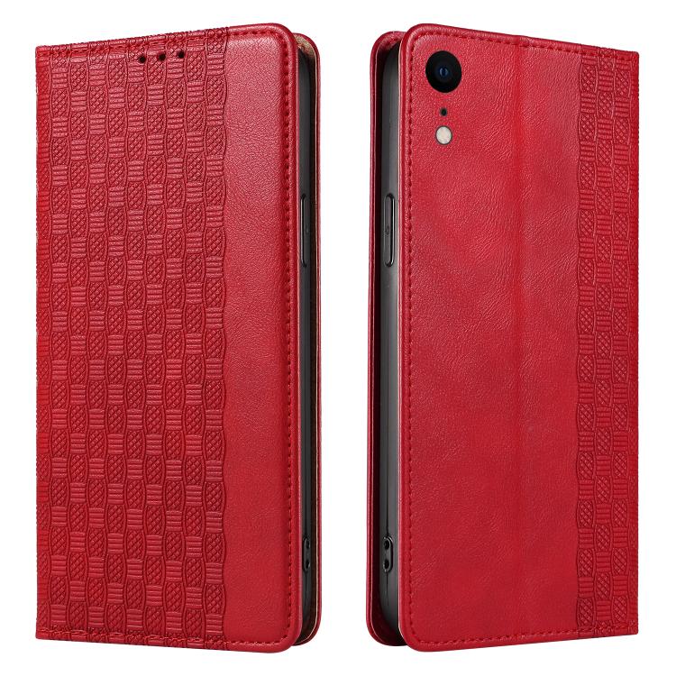 For iPhone XR Braided Embossed Strong Magnetic Leather Phone Case