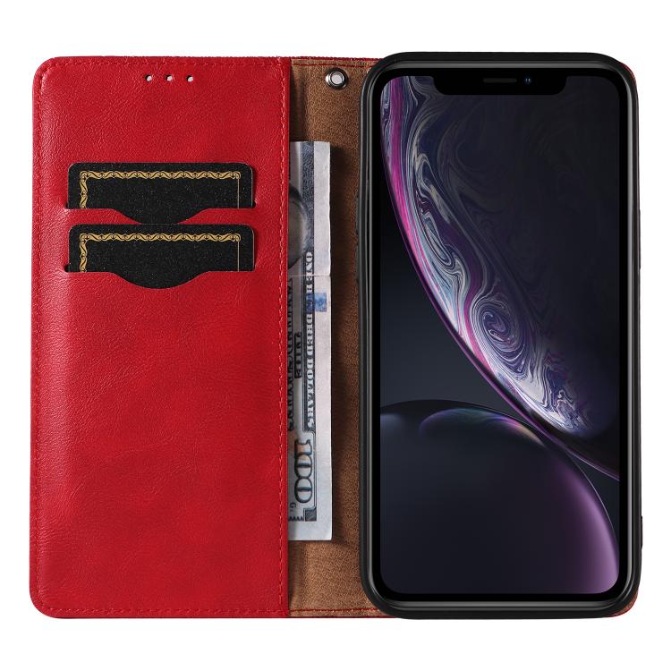 For iPhone XR Braided Embossed Strong Magnetic Leather Phone Case