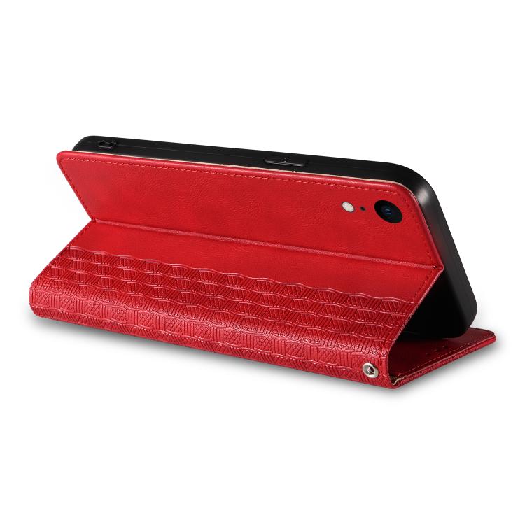 For iPhone XR Braided Embossed Strong Magnetic Leather Phone Case