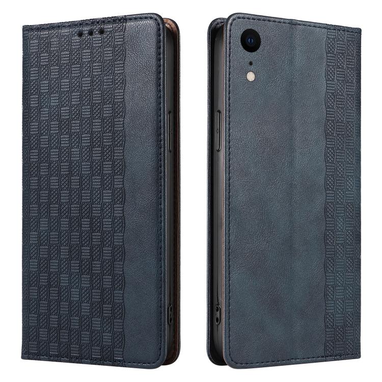 For iPhone XR Braided Embossed Strong Magnetic Leather Phone Case