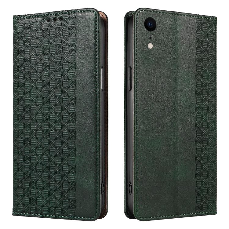 For iPhone XR Braided Embossed Strong Magnetic Leather Phone Case