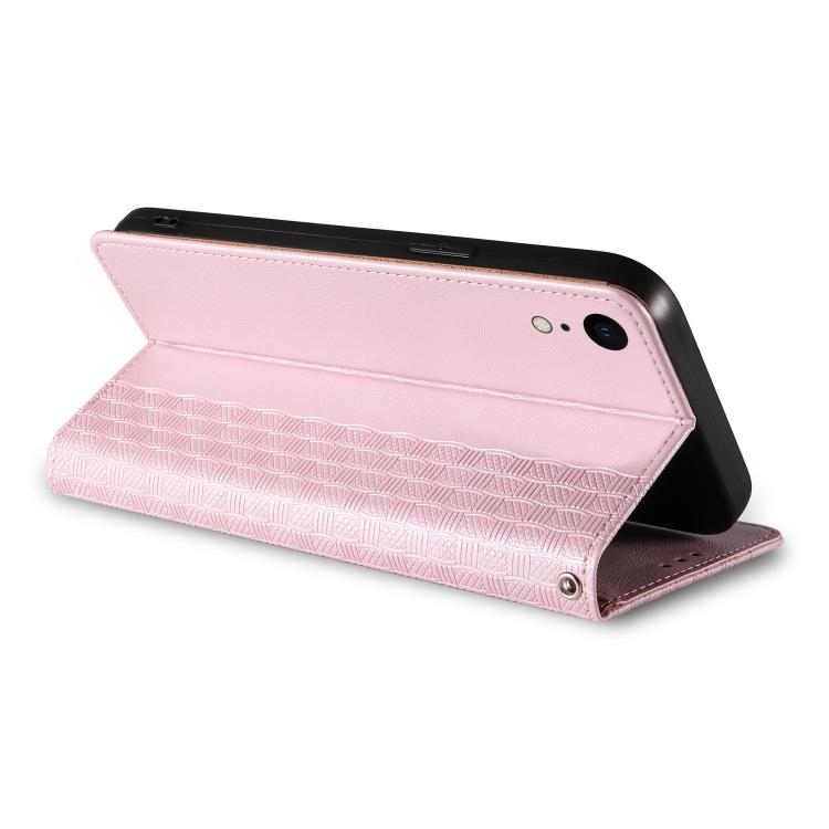 For iPhone XR Braided Embossed Strong Magnetic Leather Phone Case