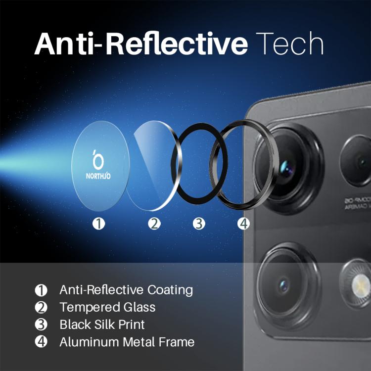 For Xiaomi Redmi Note 14S 4G NORTHJO Camera Lens Protector CD Metal Ring Tempered Glass Film
