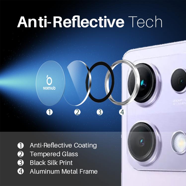 For Xiaomi Redmi Note 14S 4G NORTHJO Camera Lens Protector CD Metal Ring Tempered Glass Film