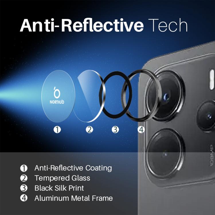 For Xiaomi Redmi Note 14 4G 163.25mm NORTHJO Camera Lens Protector CD Metal Ring Tempered Glass Film