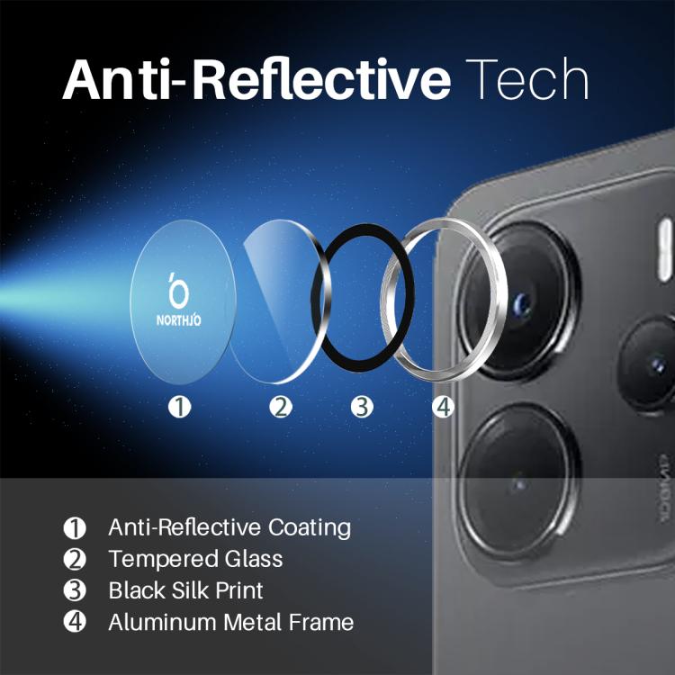 For Xiaomi Redmi Note 14 5G NORTHJO Camera Lens Protector CD Metal Ring Tempered Glass Film