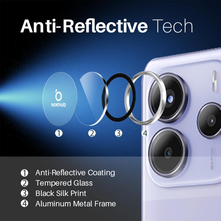 For Xiaomi Redmi Note 14 5G NORTHJO Camera Lens Protector CD Metal Ring Tempered Glass Film