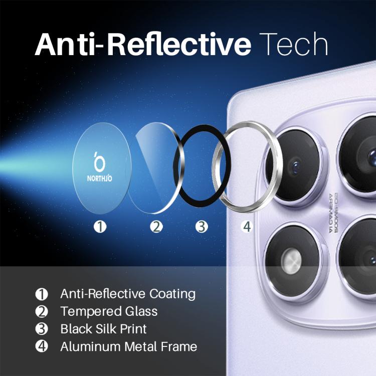For Xiaomi Redmi Note 14 Pro 4G NORTHJO Camera Lens Protector CD Metal Ring Tempered Glass Film