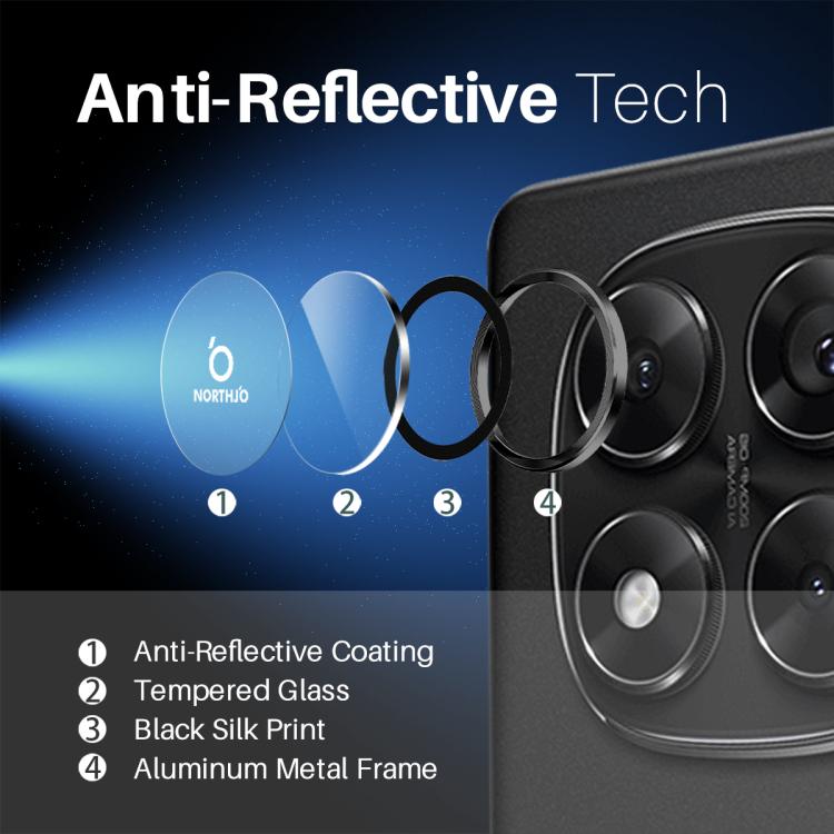 For Xiaomi Redmi Note 14 Pro 5G NORTHJO Camera Lens Protector CD Metal Ring Tempered Glass Film