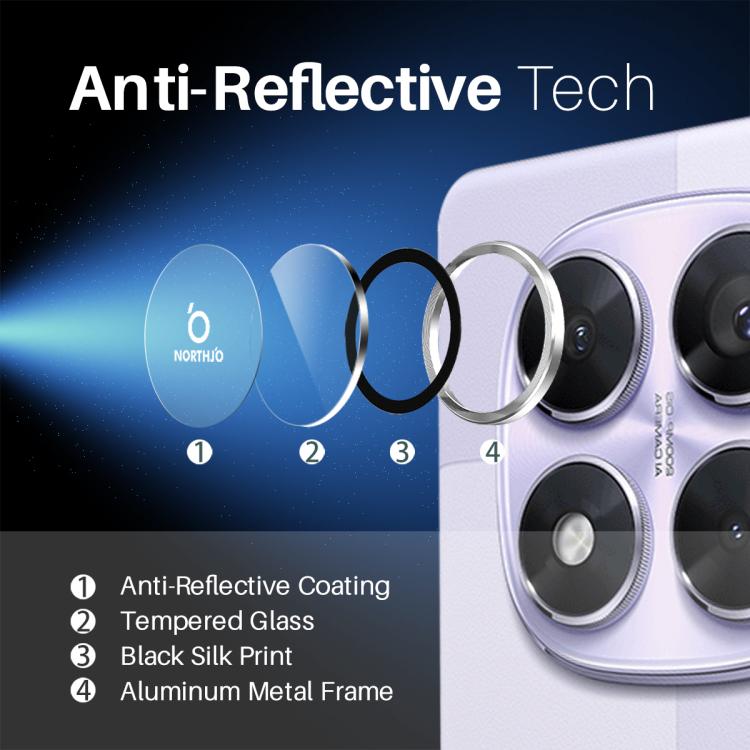 For Xiaomi Redmi Note 14 Pro 5G NORTHJO Camera Lens Protector CD Metal Ring Tempered Glass Film