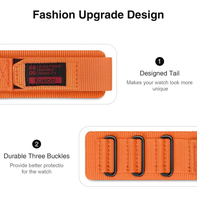 For Apple Watch 46mm / 49mm / 45mm / 44mm Kalebol Hook and Tri-Loop Nylon Watch Band