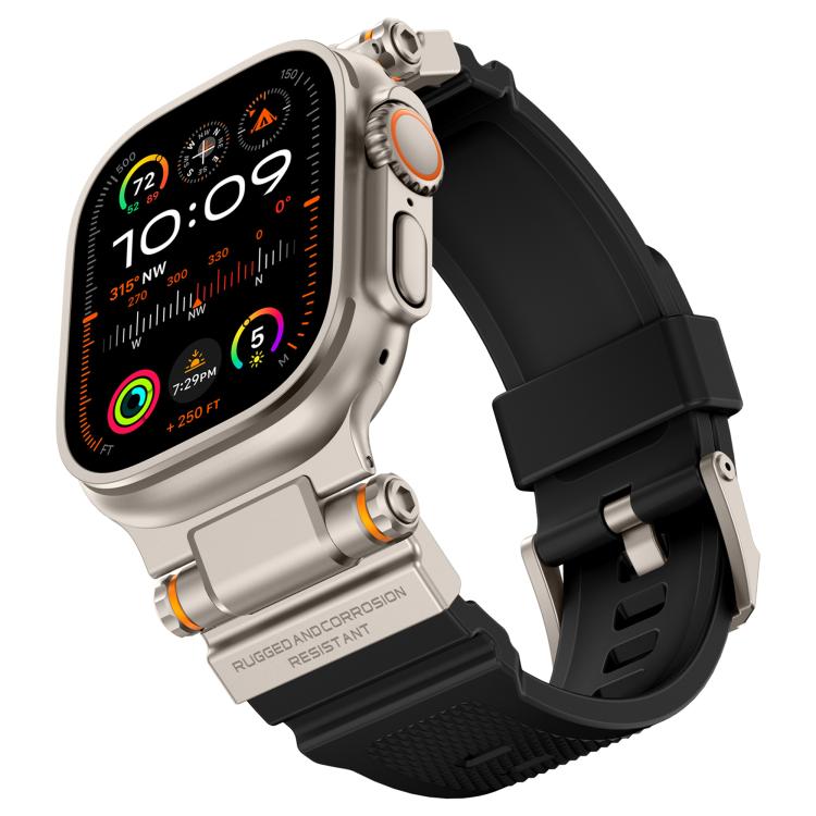 For Apple Watch 42 / 44 / 45 / 46 / 49mm Metal Connector Explorer Silicone Watch Band