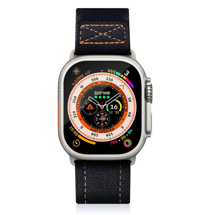 For Apple Watch 46mm / 49mm / 45mm / 44mm Kalebol Cool Denim Nylon Hook and Loop Fastener Watch Band