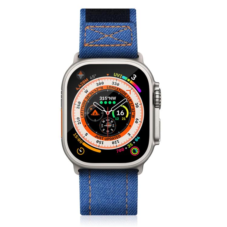 For Apple Watch 46mm / 49mm / 45mm / 44mm Kalebol Cool Denim Nylon Hook and Loop Fastener Watch Band