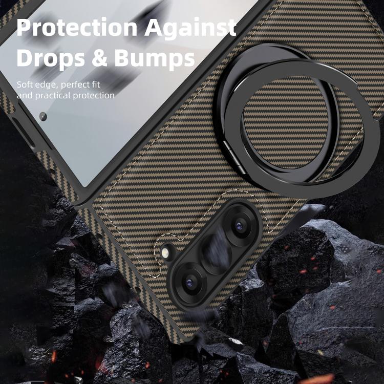 For Samsung Galaxy Z Fold3 5G Kevlar Carbon Fiber 360 Rotation MagSafe Holder Phone Case