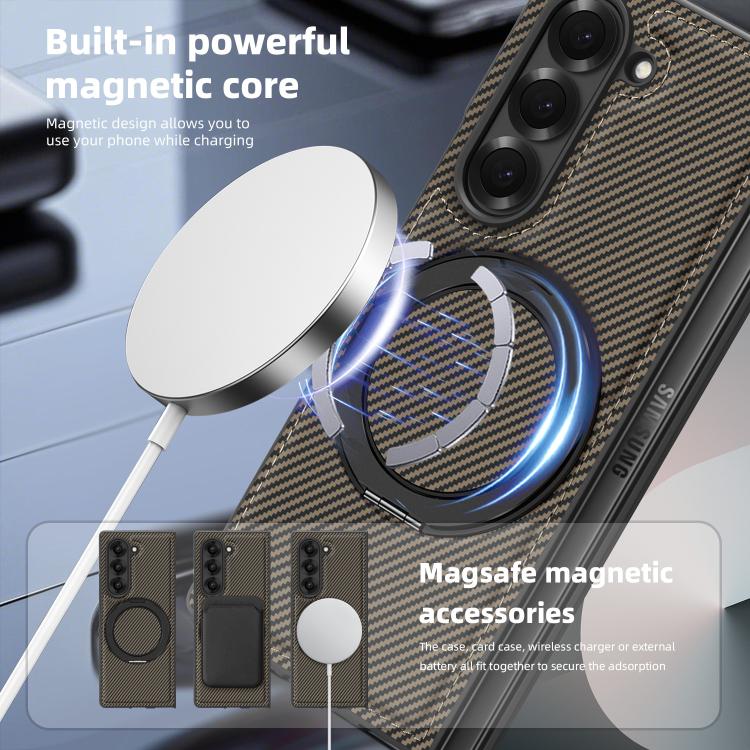 For Samsung Galaxy Z Fold3 5G Kevlar Carbon Fiber 360 Rotation MagSafe Holder Phone Case