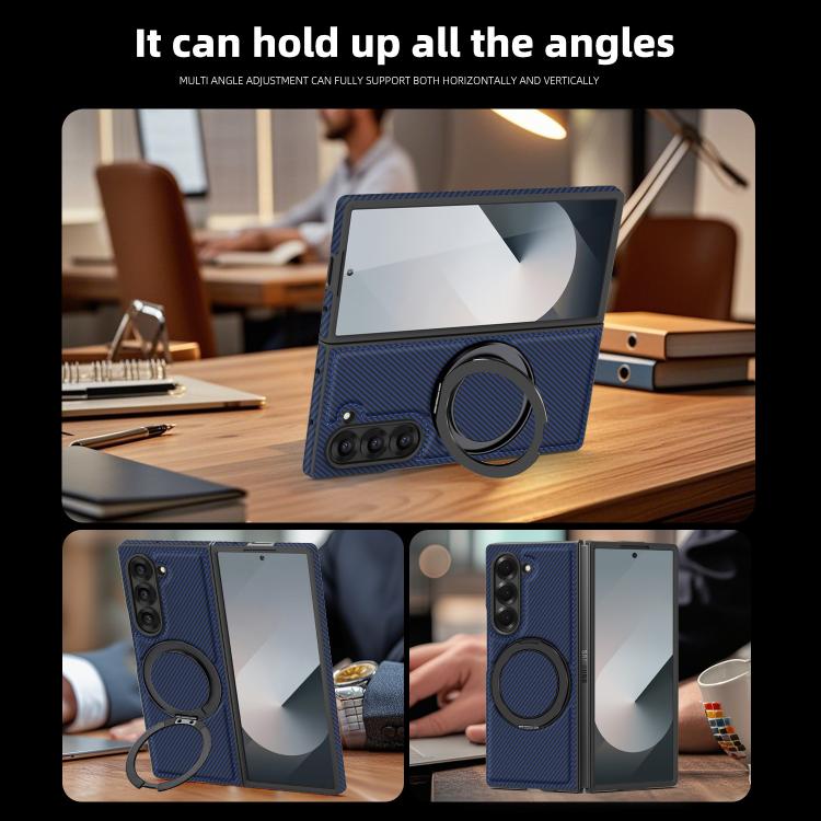 For Samsung Galaxy Z Fold3 5G Kevlar Carbon Fiber 360 Rotation MagSafe Holder Phone Case