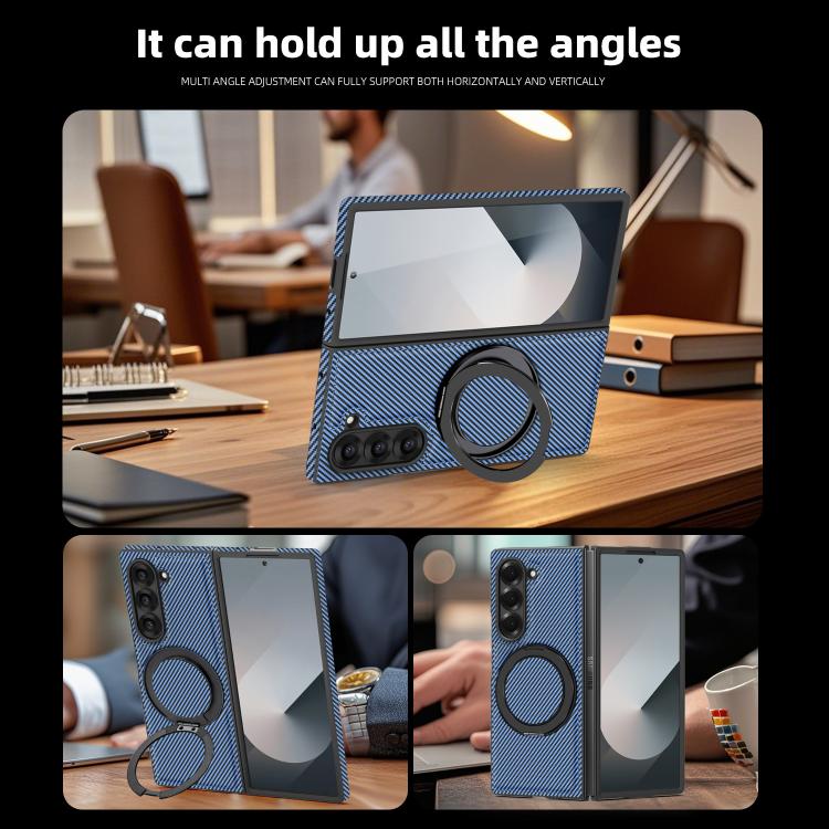 For Samsung Galaxy Z Fold3 5G Kevlar Carbon Fiber 360 Rotation MagSafe Holder Phone Case