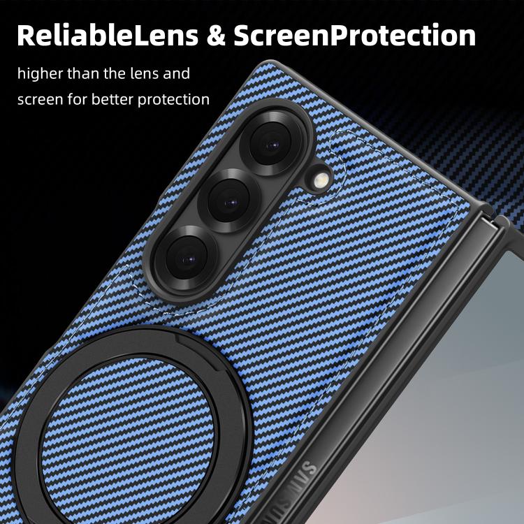 For Samsung Galaxy Z Fold3 5G Kevlar Carbon Fiber 360 Rotation MagSafe Holder Phone Case