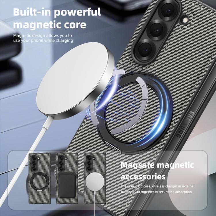 For Samsung Galaxy Z Fold3 5G Kevlar Carbon Fiber 360 Rotation MagSafe Holder Phone Case