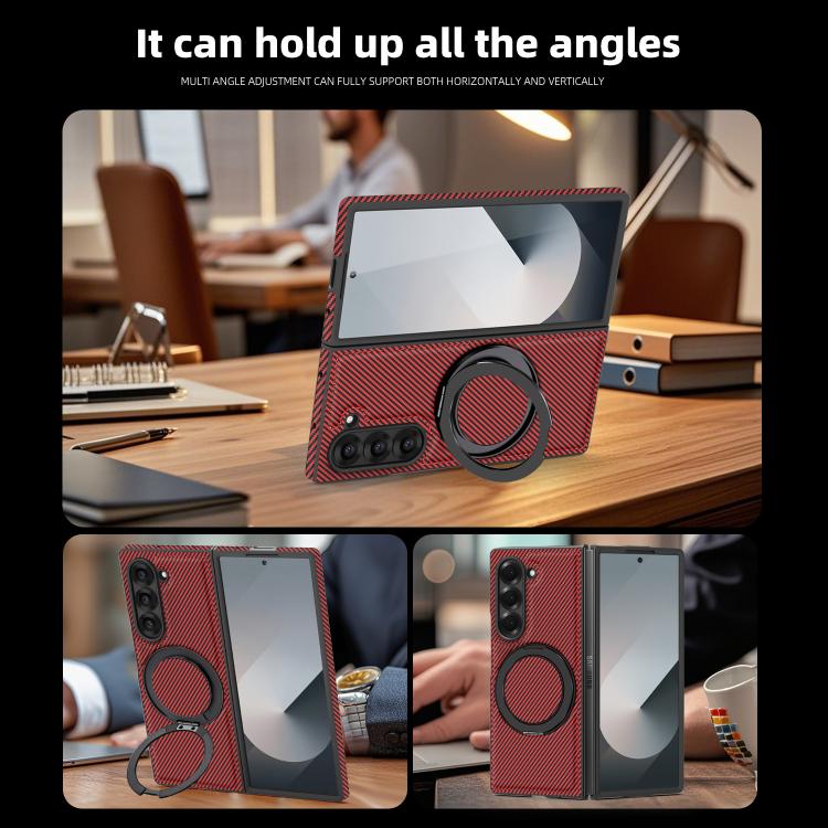 For Samsung Galaxy Z Fold4 Kevlar Carbon Fiber 360 Rotation MagSafe Holder Phone Case