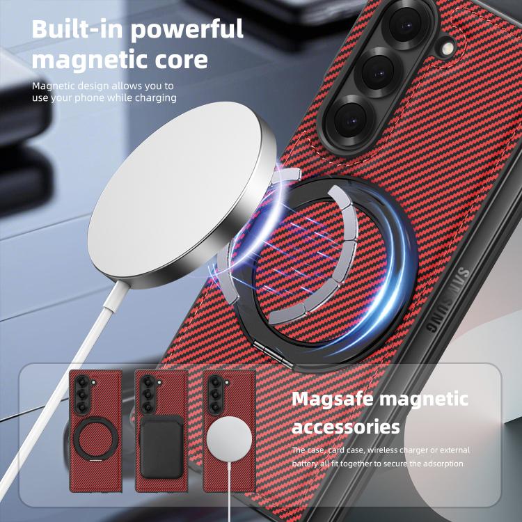 For Samsung Galaxy Z Fold4 Kevlar Carbon Fiber 360 Rotation MagSafe Holder Phone Case