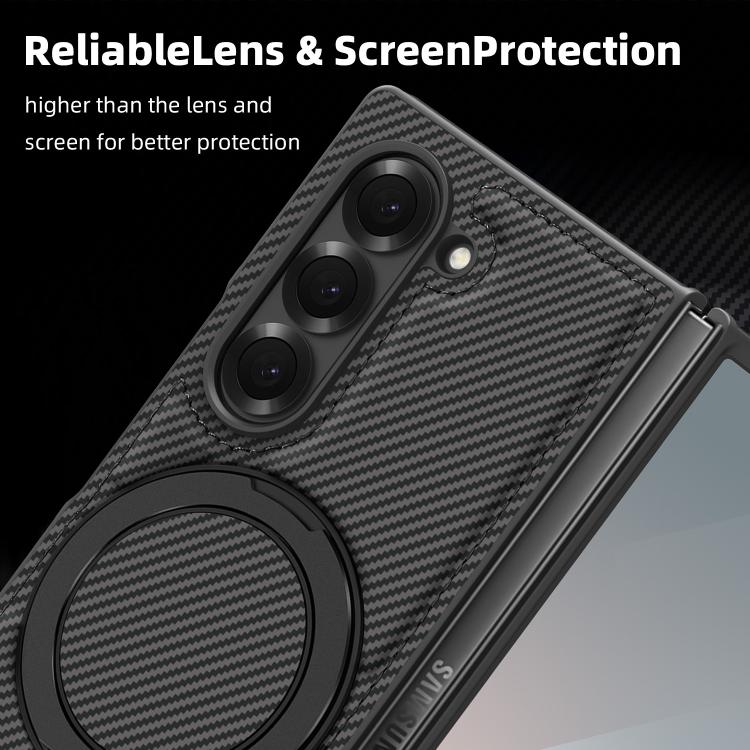For Samsung Galaxy Z Fold4 Kevlar Carbon Fiber 360 Rotation MagSafe Holder Phone Case
