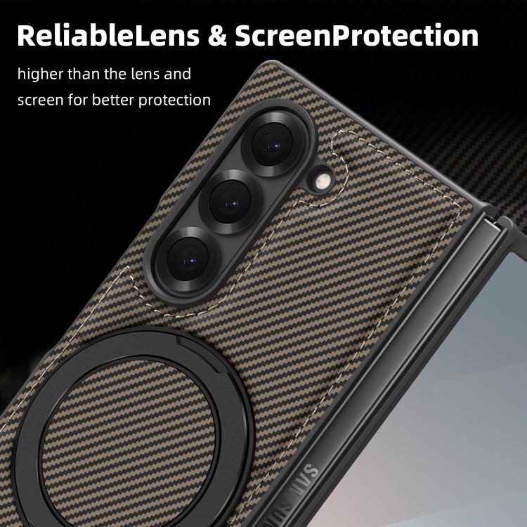For Samsung Galaxy Z Fold4 Kevlar Carbon Fiber 360 Rotation MagSafe Holder Phone Case