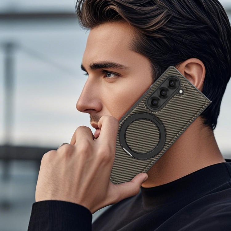 For Samsung Galaxy Z Fold4 Kevlar Carbon Fiber 360 Rotation MagSafe Holder Phone Case