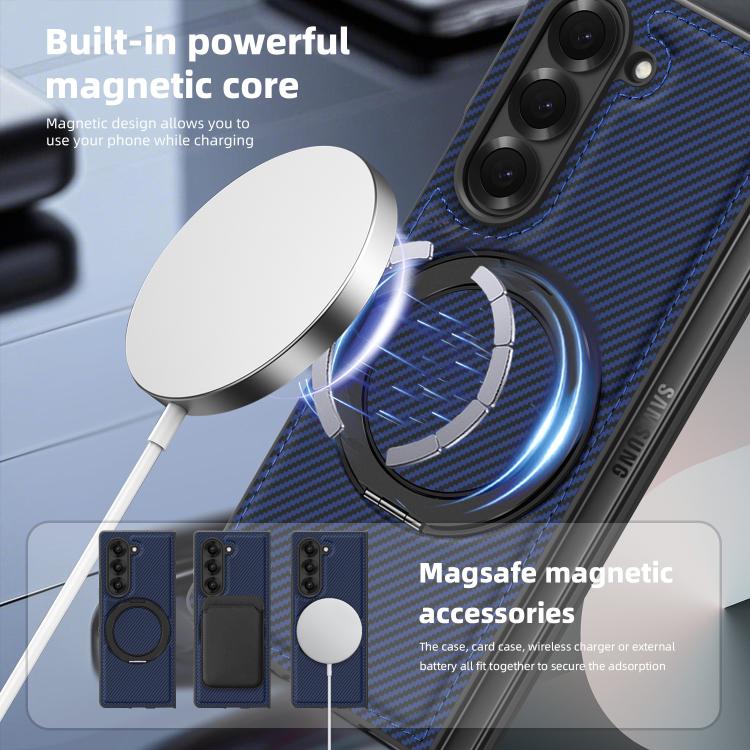 For Samsung Galaxy Z Fold4 Kevlar Carbon Fiber 360 Rotation MagSafe Holder Phone Case