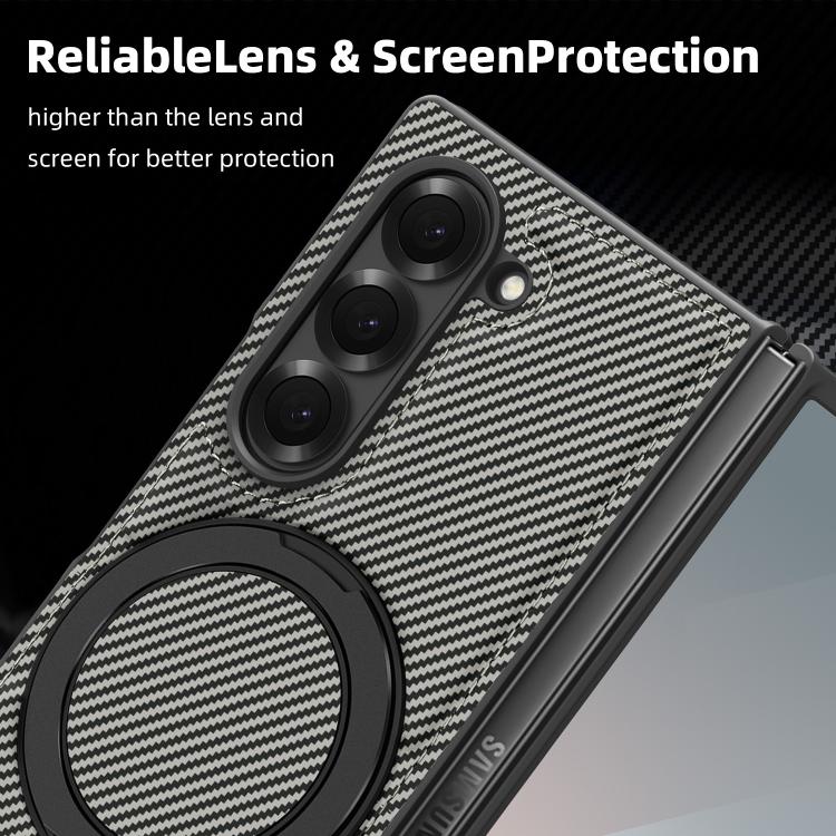 For Samsung Galaxy Z Fold4 Kevlar Carbon Fiber 360 Rotation MagSafe Holder Phone Case