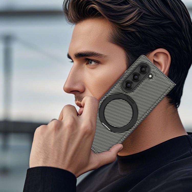For Samsung Galaxy Z Fold4 Kevlar Carbon Fiber 360 Rotation MagSafe Holder Phone Case