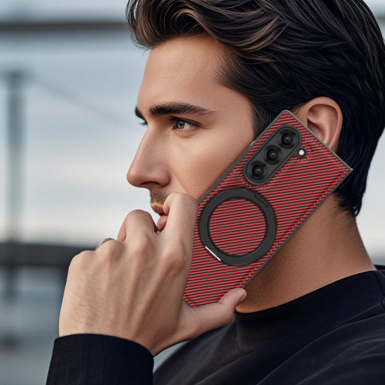 For Samsung Galaxy Z Fold5 5G Kevlar Carbon Fiber 360 Rotation MagSafe Holder Phone Case