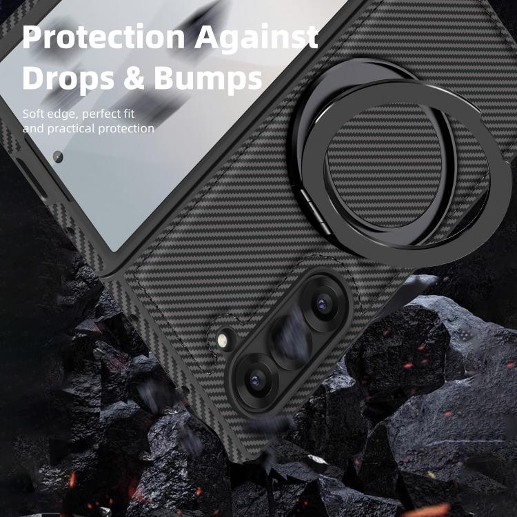 For Samsung Galaxy Z Fold5 5G Kevlar Carbon Fiber 360 Rotation MagSafe Holder Phone Case