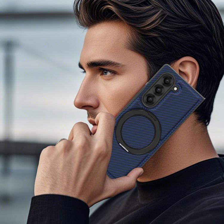 For Samsung Galaxy Z Fold5 5G Kevlar Carbon Fiber 360 Rotation MagSafe Holder Phone Case