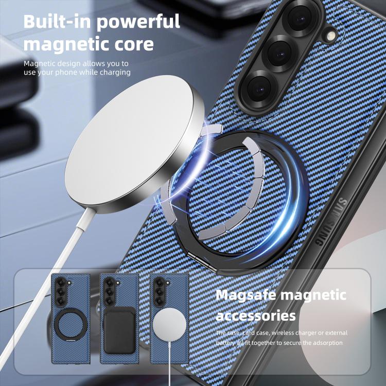 For Samsung Galaxy Z Fold5 5G Kevlar Carbon Fiber 360 Rotation MagSafe Holder Phone Case